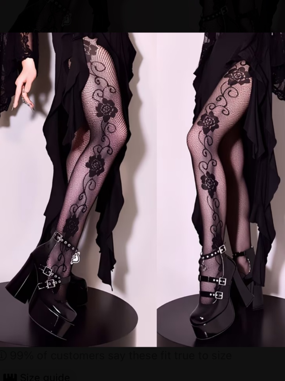 Black Rose Flower Mesh Fishnet Tights